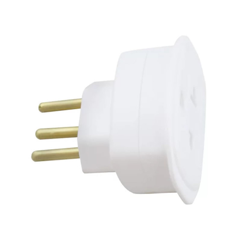 Adaptador Tomada Daneva 2 Pinos + Terra Micro 3 Pinos Redondo Branco - DN1661