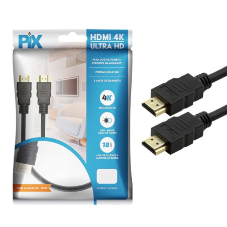 Cabo HDMI Macho x Macho 2.0 4K HDR 19 Pinos Gold 1,0 Metro PIX - 018-2221