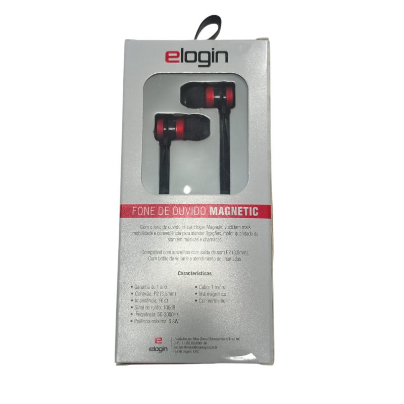 Fone Magnetico com fio Vermelho - Elogin