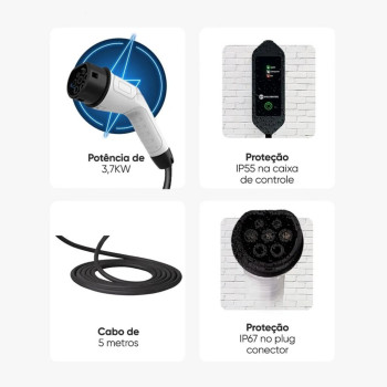 Carregador Carro Elétrico 7,4Kw 110/220v Portátil - Goldentec Get - 65759