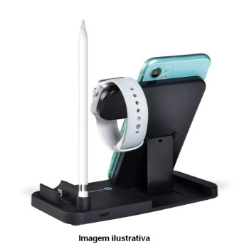 Carregador sem Fio com Qi 4 em 1 Compatível iPhone, Apple Watch, AirPod e Apple Pencil - Goldentec - 45204