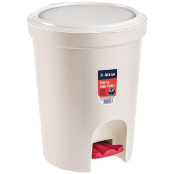 Lixeira Redonda Com Pedal Plastico 6.6 Litros Branco Atlas