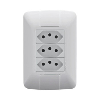 Tomada Tripla 2P+T Aria 10A Horizontal Branco  Tramontina