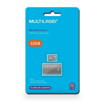 Cartão de Memória Multilaser 32 GB Micro SD+USB com Adaptador Classe 10 - MC163