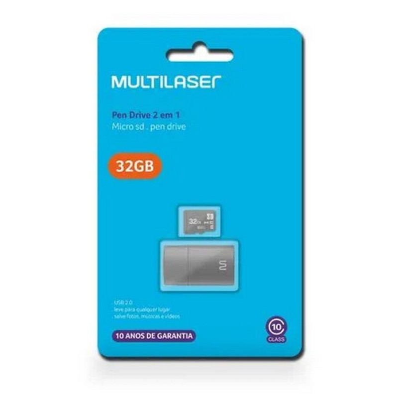 Cartão de Memória Multilaser 32 GB Micro SD+USB com Adaptador Classe 10 - MC163