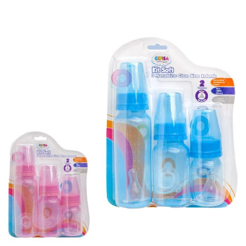 Kit mamadeira de plastico 3 pecas lisa com bico de silicone color