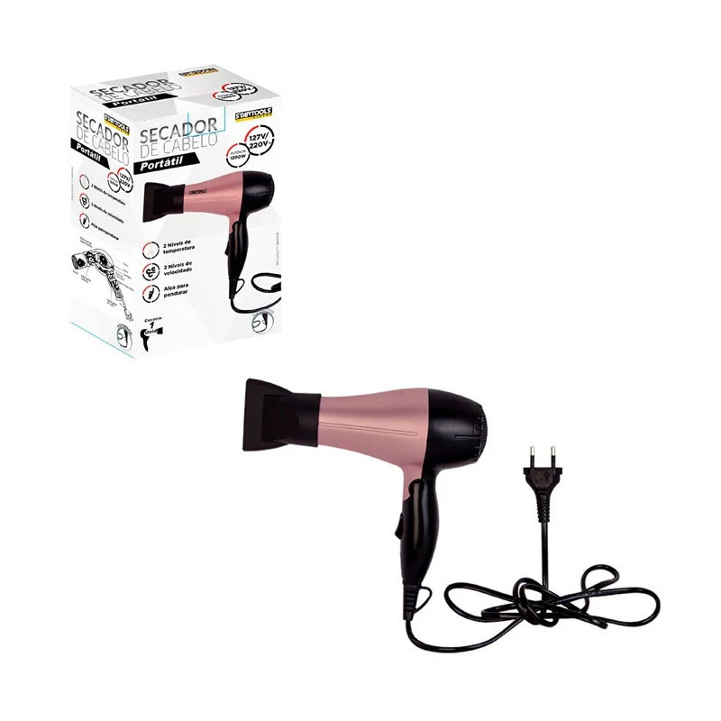 Secador de cabelo bivolt 1200w rosa/preto ar0882
