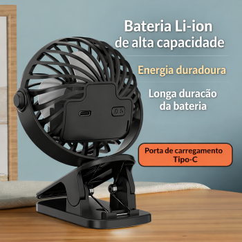 Ventilador Portátil Recarregável 720° com Clip e Luz LED