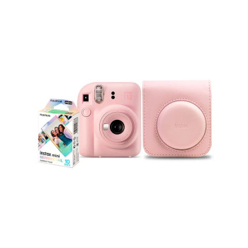 Kit Câmera Instax Mini 12 com pack 10 fotos Mermaid Tail e Bolsa Rosa