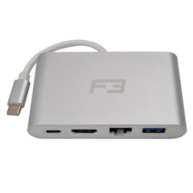 Conversor USB Type-C 3.1 Macho para Rede RJ45, HDMI 4K, USB 3.0 e Type-C F3 Branco - 1331