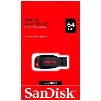 Pen Drive Sandisk 64GB Cruzer Blade USB Preto/Vermelho | Silva Shopping