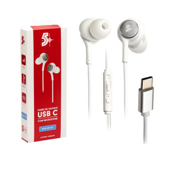 Fone de Ouvido USB-C 5+ 043-0041 Branco com Microfone | Silva Shopping