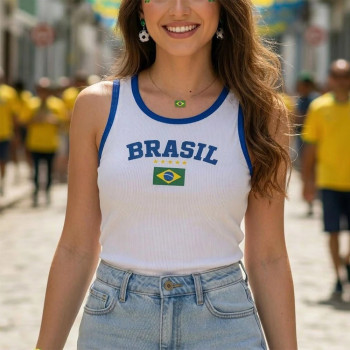 Regata Feminina Brasil Estampada Casual Verão Confortável | Silva Shopping