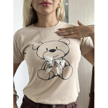 T-Shirt Ursinho Ted com Laço Nude Feminina | Silva Shopping