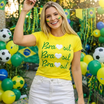 Blusa T-Shirt Feminina Estampa Brasil Manga Curta | Silva Shopping