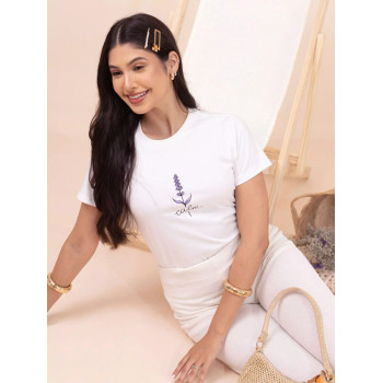 T-Shirt Feminina Calm Lavanda Estampada Manga Curta | Silva Shopping