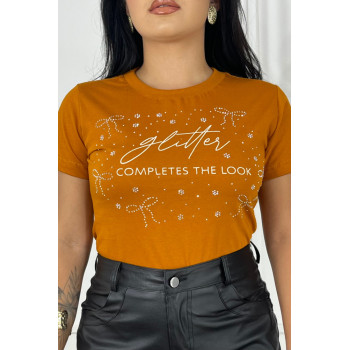 T-Shirt Feminina Caramelo Premium Glitter Completes | Silva Shopping