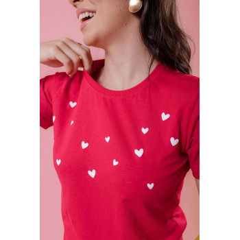 T-Shirt Feminina Corações Alto Relevo Vermelha | Silva Shopping