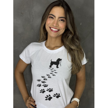 T-Shirt Feminina Cachorro Patinhas Branca | Silva Shopping