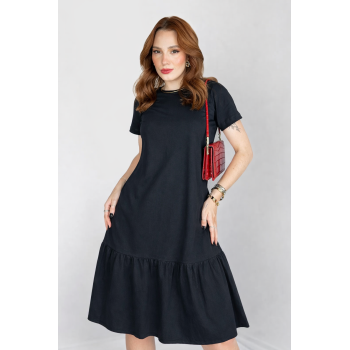 VESTIDO BABADO NO ALGODÃO - PRETO
