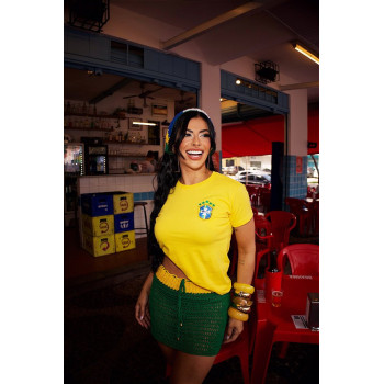 TSHIRT BRASIL BRASÃO BORDADO - AMARELA