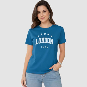 T-Shirt Feminina London Algodão Gola Ribana | Silva Shopping
