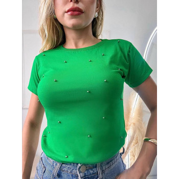 T-Shirt Feminina Algodão Pérolas Total Verde Bandeira | Silva Shopping