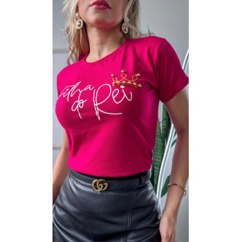 T-Shirt Feminina Filha do Rei com Pérolas Rosa Pink | Silva Shopping