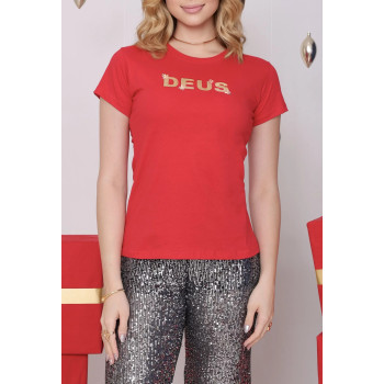 T-Shirt Feminina Bordada Deus Vermelha Algodão | Silva Shopping