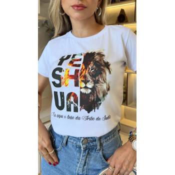T-Shirt Feminina Leão da Tribo de Judá Branca Algodão | Silva Shopping