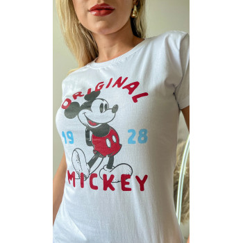 T-Shirt Feminina MK Original Branca Algodão Gola Ribana | Silva Shopping