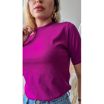 Blusa Feminina Gola Alta Básica Roxo Uva Algodão | Silva Shopping