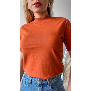 Blusa Feminina Gola Alta Básica Terracota Algodão | Silva Shopping