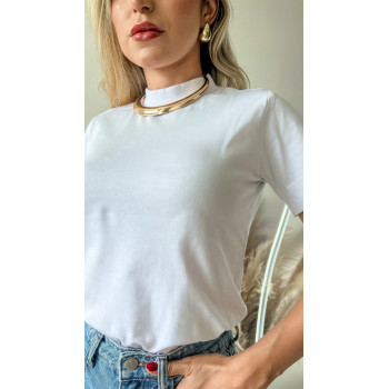 Blusa Feminina Gola Alta Básica Branca Algodão | Silva Shopping