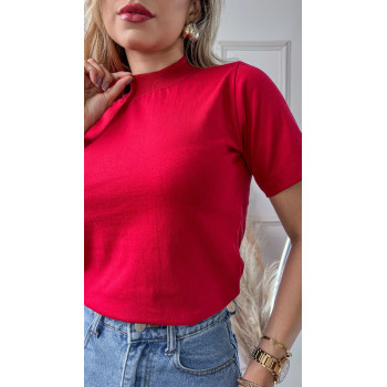 Blusa Feminina Gola Alta Básica Vermelha Algodão | Silva Shopping