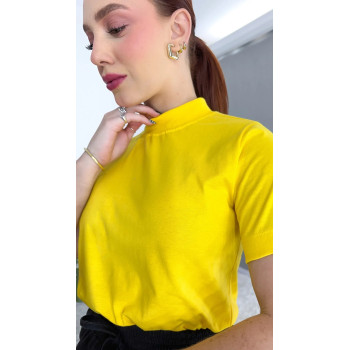 Blusa Feminina Gola Alta Básica Amarela Algodão | Silva Shopping