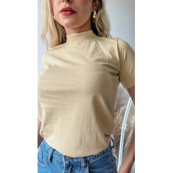 Blusa Feminina Gola Alta Básica Nude Algodão | Silva Shopping