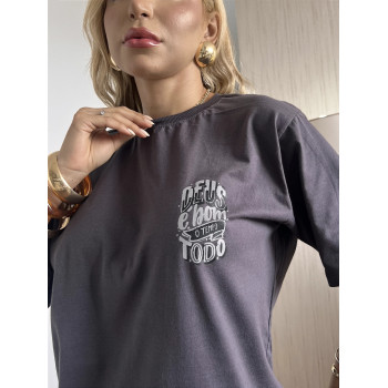 Camiseta Oversized Unissex Deus é Bom Chumbo Algodão | Silva Shopping