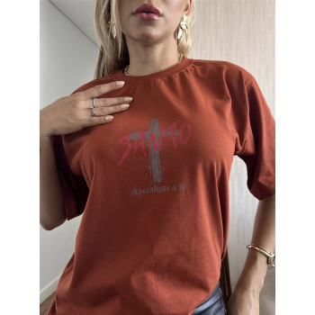 Camiseta Oversized Unissex Leão Santo Santo Terracota | Silva Shopping