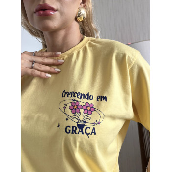 Camiseta Oversized Unissex Crescendo em Graça Amarela | Silva Shopping