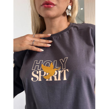 Camiseta Oversized Unissex Holy Spirit Cinza Chumbo | Silva Shopping