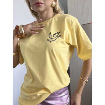 Camiseta Oversized Unissex Pomba Amarela Algodão | Silva Shopping