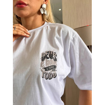 Camiseta Oversized Unissex Deus é Bom Branca Algodão | Silva Shopping