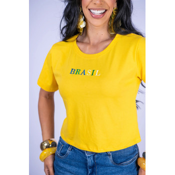Cropped Feminino Brasil Colors Amarelo Algodão | Silva Shopping