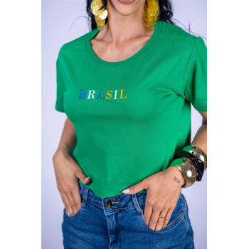 Cropped Feminino Brasil Colors Verde Algodão | Silva Shopping