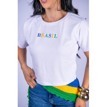 Cropped Feminino Brasil Colors Branco Algodão | Silva Shopping