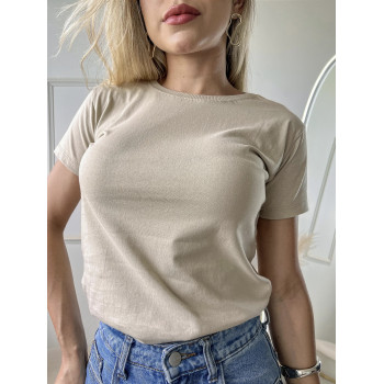 T-Shirt Feminina Lisa Nude Algodão Gola Ribana | Silva Shopping