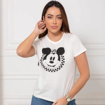 T-Shirt Feminina Mickey Xadrez Algodão | Silva Shopping