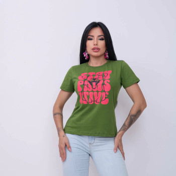 T-Shirt Feminina Stay Pawsitive Verde Algodão | Silva Shopping
