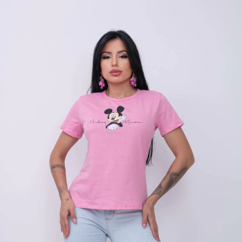 T-Shirt Feminina Mickey Mouse Rosa Claro Algodão | Silva Shopping